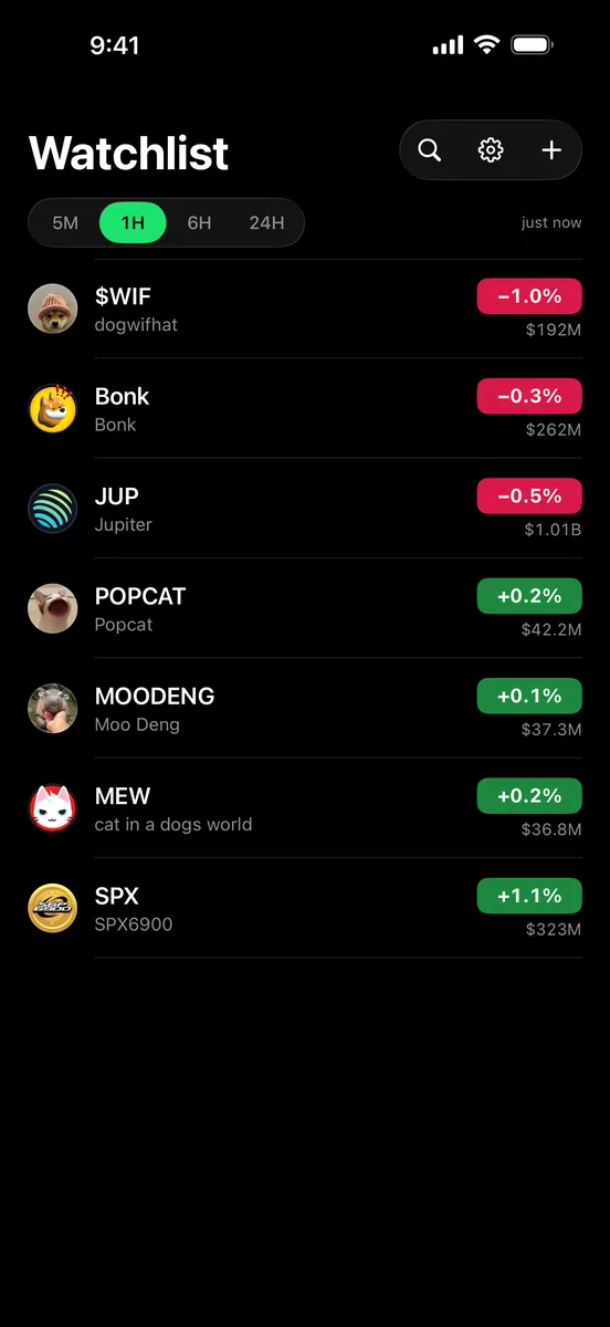 Watchlist in dark mode